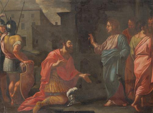 553 - <p><span class="object_author">ESCUELA ITALIANA. Primera mitad del siglo XVIII - Cristo y el centurión </span></p>