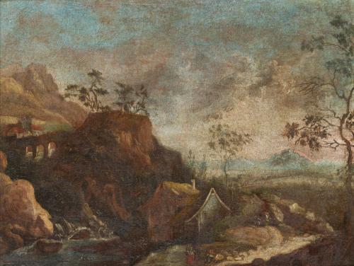 ESCUELA HOLANDESA. Siglo XVIII, Paisaje, Óleo sobre lienzo 