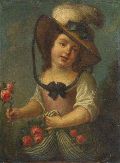 ESCUELA FRANCESA. Primera mitad del siglo XVIII, Niña recog