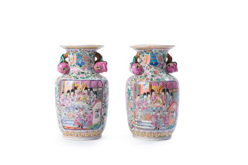 Pareja de jarrones en porcelana china de Cantón, C. 1900C