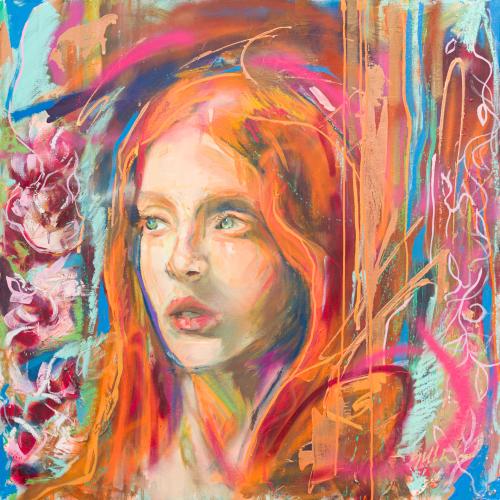 GILLIAN TRACY (1968), Flame in Blomm, Técnica mixta
