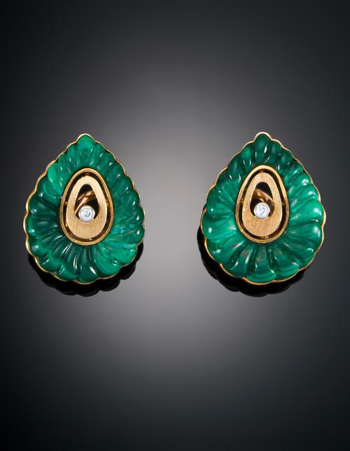 PENDIENTES  CON MALAQUITA Y DIAMANTES