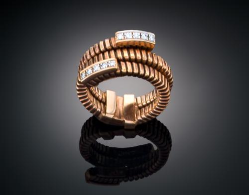 SORTIJA ESTILO TUBOGAS CON DIAMANTES EN ORO ROSA DE 18 K