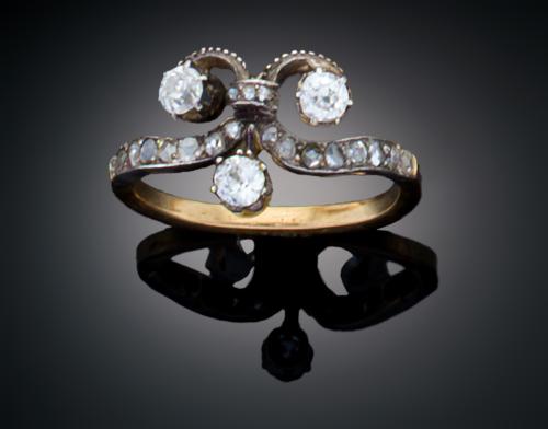 SORTIJA ANTIGUA CON DIAMANTES EN ORO AMARILLO DE 18 K Y VIS