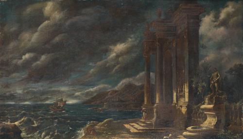 LEONARDO COCCORANTE (Nápoles, 1680 - 1750), Paisaje con mar