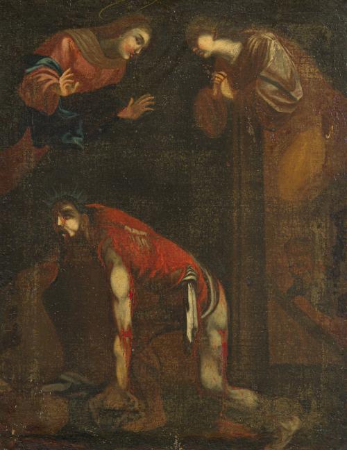 613   -  <p><span class="object_author">ESCUELA VALENCIANA. Primera mitad del siglo XVIII - Cristo tras la flagelación con la Virgen y Santa María Magdalena</span></p>