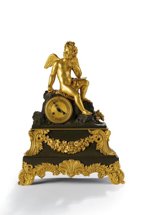 53   -  <p><span class="object_title">Reloj de sobremesa Carlos X en bronce dorado y pavonado, Francia, S.XIX. </span><br></p>