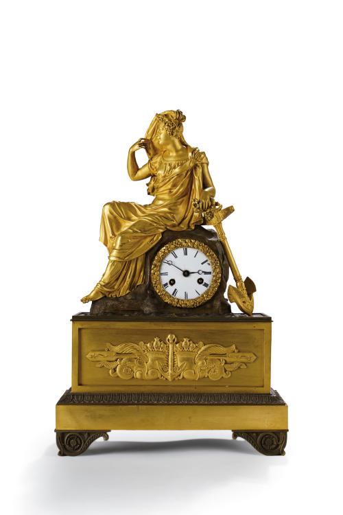 84   -  <p><span class="object_title">Reloj Carlos X  en bronce pavonado y dorado, Francia, S.XIX.</span><br></p>