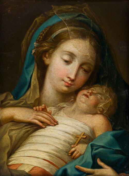 ESCUELA ITALIANA. Siglo XVII, Virgen con Niño , Óleo sobre 