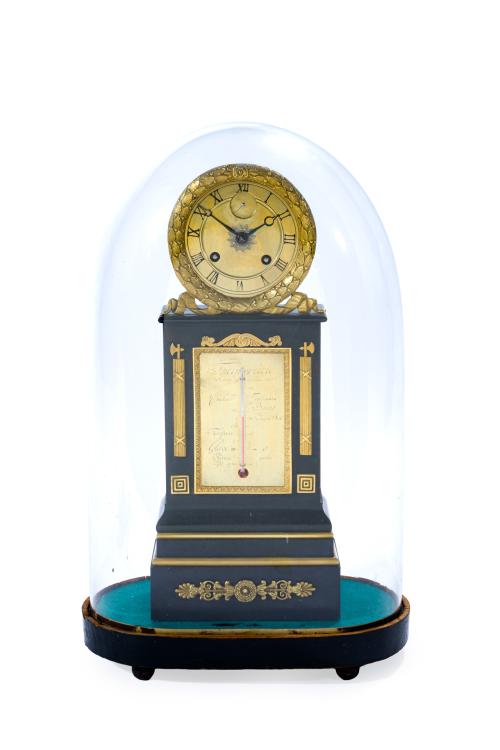 Reloj de sobremesa Imperio, Francia, S.XIX.En madera ebon