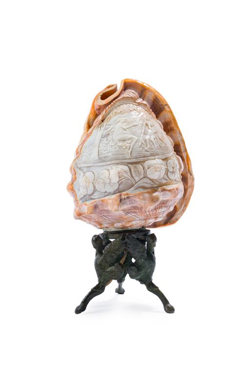 Original lámpara victoriana con concha natural tallada y ba