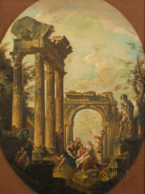 ESCUELA ITALIANA, 1852, Ruinas romanas, Óleo sobre lienzo