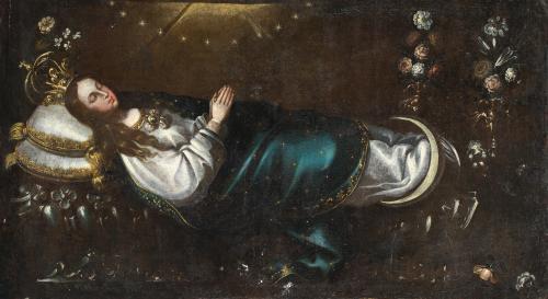 583   -  <p><span class="object_author">ESCUELA VIRREINAL. Finales del siglo XVII-principios del siglo XVIII - La dormición de la Virgen</span></p>