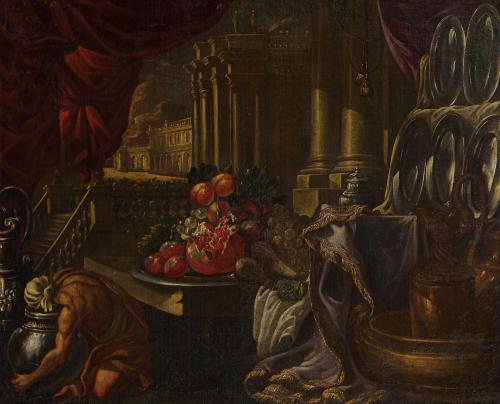 336   -  <p><span class="object_author">CÍRCULO DE FRANCESCO NOLETTI (IL MALTESSE) (La Valeta, 1611 - Roma, 1654) - Bodegón de frutas en un interior </span></p>