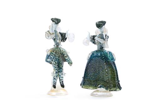 "Goldoni"Pareja de figuras diciochescas en vidrio soplado