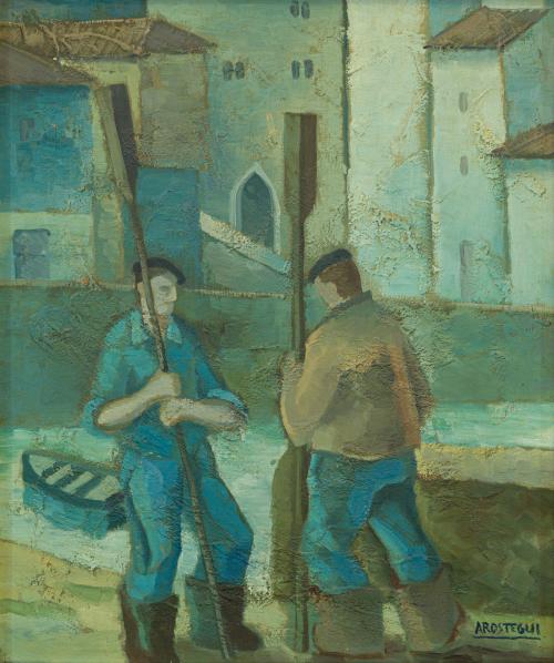718   -  <p><span class="object_author">JUAN AROSTEGUI BARBIER  (Gernika,1899 – 1988) - Pescadores vascos</span></p>