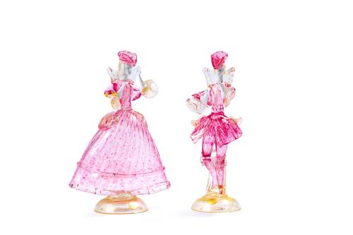 "Goldoni" Pareja de figuras diciochescas en vidrio soplad