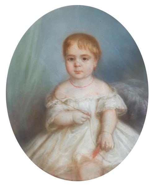 ESCUELA FRANCESA. Siglo XIX, Retrato de niña, Pastel