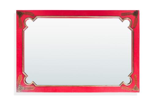 Decorativo espejo con marco en madera tallada y pintada en 