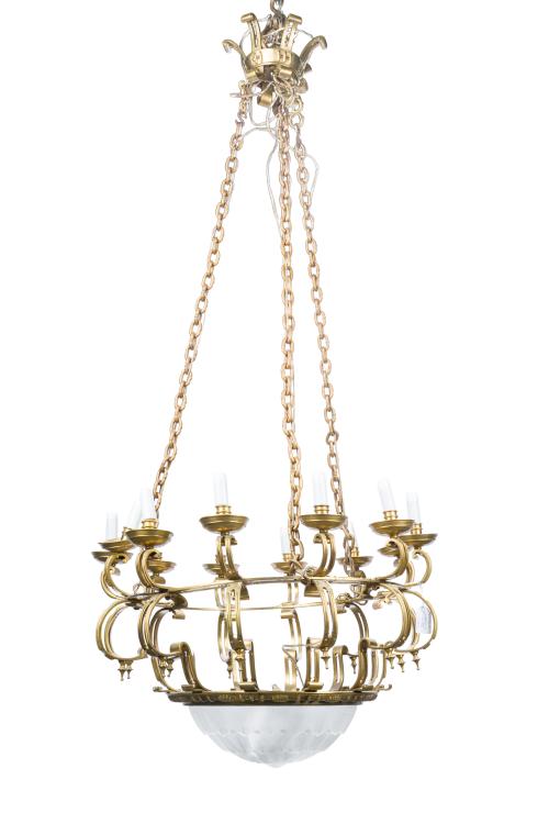 Lámpara de techo de 12 brazos de luz Art Decó, Francia, C. 