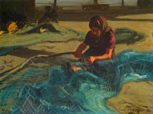 JOSÉ SEGRELLES (Albaida, 1885-1969), Arreglando redes. Puer