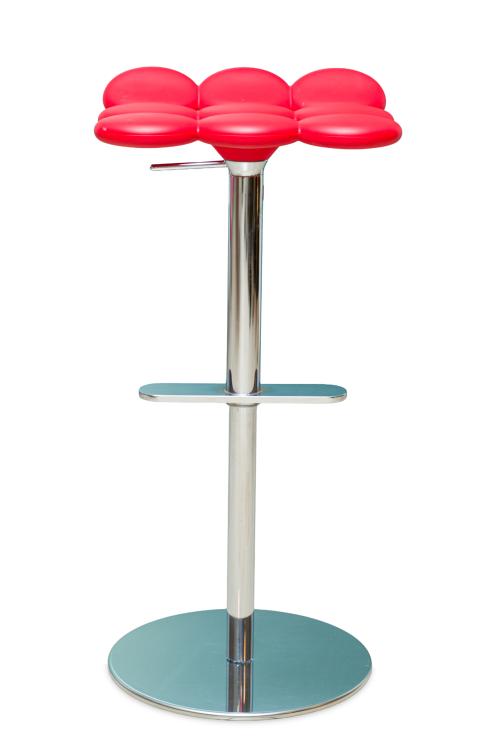 9   -  <p><span class="object_title">ARFLEX.<br/>Taburete modelo Minta<br/>En acero cromada, ajustable y asiento en espuma PV elástica rojo <br/></span><br></p>