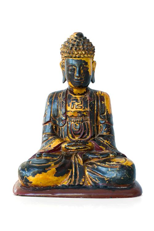 "Buda"Escultura en madera tallada, dorada con pan de oro 