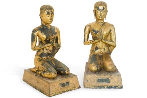 "Praying monk"Antigua pareja de monjes en posición de med