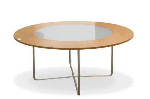 LIGNE ROSET.Mesa de centro. en acero cromado y tapa en ma