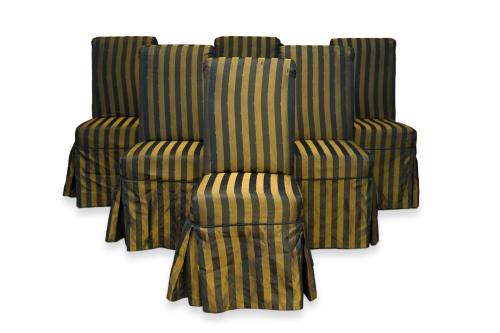 FENDI.Juego de 6 sillas de comedor con tapicería a rayas 