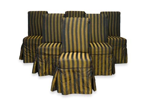 FENDI.Juego de 6 sillas de comedor con tapicería a rayas