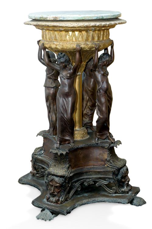 448   -  <p><span class="object_title">Mesa velador con figuras clásicas a modo de tenantes en bronce. <br/></span><br></p>