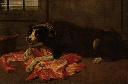 298   -  <p><span class="object_author">FRANS SNYDERS (Amberes, 1579 - 1657) - Perro defendiendo la carne </span></p>
