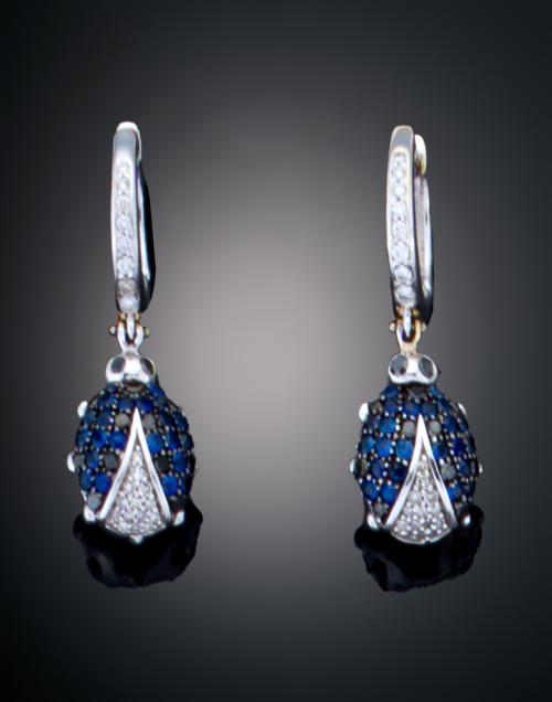 PENDIENTES LARGOS CON DIAMANTES Y ZAFIROS