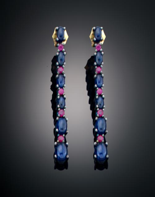 PENDIENTES CON ZAFIROS Y RUBÍES EN PLATA 