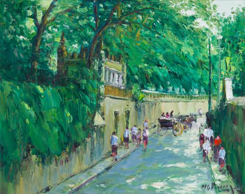 ESCUELA PORTUGUESA DEL SIGLO XX, Passeio en Sintra, Óleo so