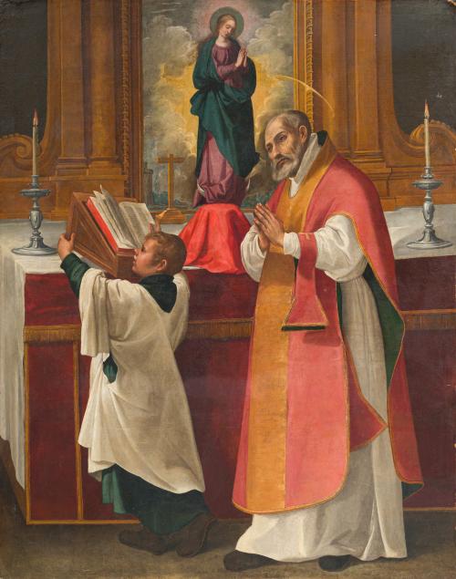 554   -  <p><span class="object_author">JUAN LUIS ZAMBRANO (1598-c. 1639). Mitad del primer tercio S.XVII - La misa de San Felipe Neri?</span></p>