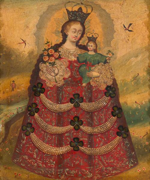 ESCUELA VIRREINAL (Cuzqueña). Siglo XVIII-XIX., Virgen con 