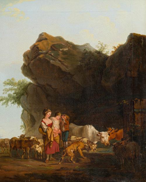 660   -  <p><span class="object_author">ATRIBUIDO A ROBUSTIANO BOADA (18??-1879). Segunda mitad del siglo XIX - Paisaje con vaquera con niños</span></p>