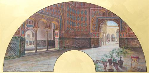 648   -  <p><span class="object_author">ENRIQUE ROLDÁN (Nacido en el siglo XIX- fallecido en el siglo XX). 1881 - Vista de una de las salas de los Reales Alcázares de Sevilla</span></p>