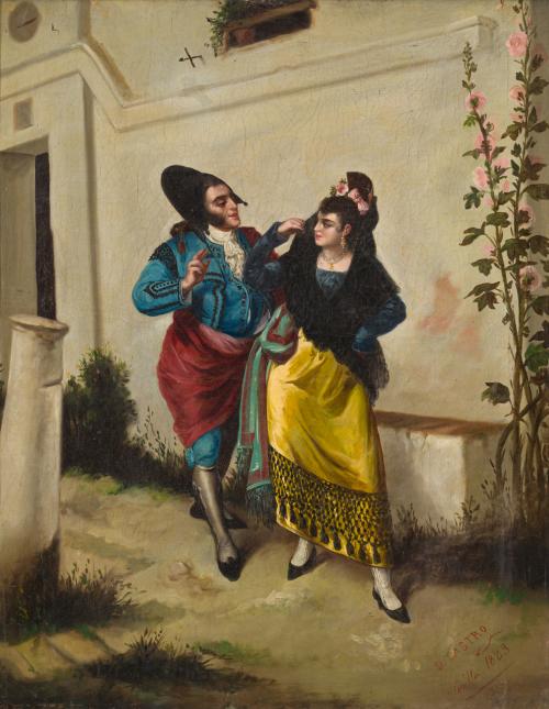 673   -  <p><span class="object_author">ESCUELA ROMÁNTICA SEVILLANA. 1883 - Pareja de majo y maja</span></p>