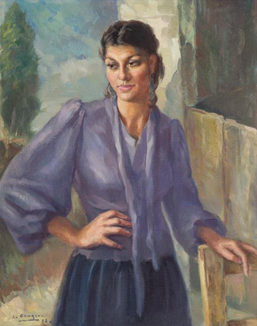 723   -  <p><span class="object_author">LEOPOLDO GRAGERA (Puebla de la Calzada, 1919- 1995, Badajoz) 1978 - Dama con blusa morada</span></p>
