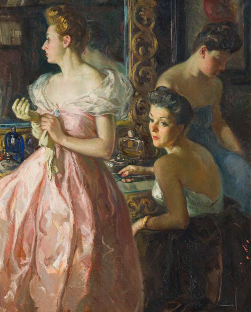 721   -  <p><span class="object_author">JOSEP MORELL MACÍAS (San Esteban de Bas, 1899-Barcelona, 1949) - Tres damas en el tocador</span></p>