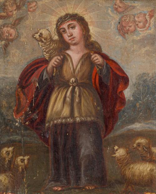ESCUELA SEVILLANA. Siglo XVIII, El buen pastor, Óleo sobre 