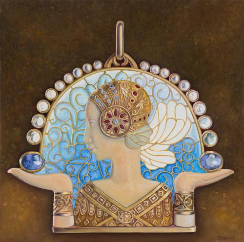CARMEN MARCOS (Madrid, 1953), Colgante modernista, Óleo sob