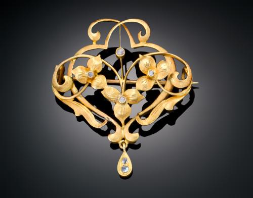 ALFILER ESTILO ARTE NOUVEAU EN ORO AMARILLO 18 K. COMIENZOS