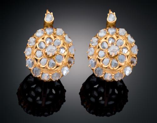 PENDIENTES ROSETÓN ESTILO ANTIGUO CON DIAMANTES EN ORO AMAR