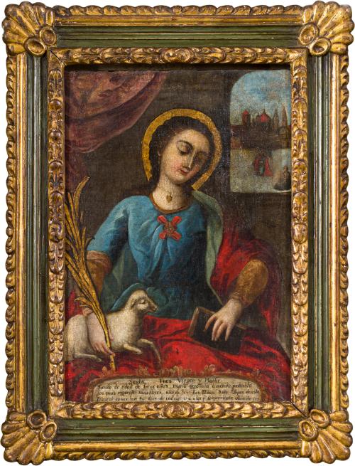 ESCUELA VIRREINAL. Siglo XVIII, Santa Ines, Óleo sobre lien