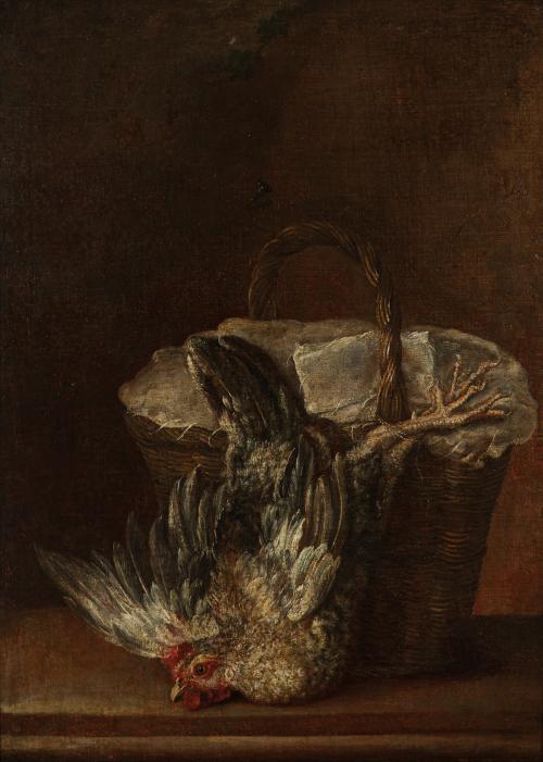 380   -  <p><span class="object_author">ANTONIO MUÑOZ DEGRAIN  (Valencia, 1840 - Málaga, 1924) - Bodegón con gallina y cesto </span></p>