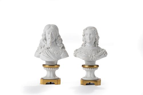 68   -  <p><span class="object_title">Pareja de bustos en bicuit de estilo Sévres representando a Luis XVIII y Ana de Austria. S. XIX.</span><br></p>